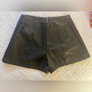 High waisted pleather shorts, black